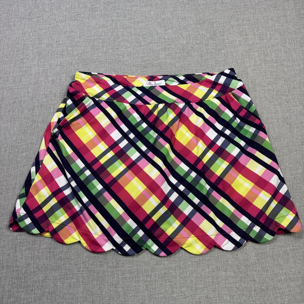 Lillie Green Golf Skort Womens L Multicolor Plaid Pull On Lined Stretch